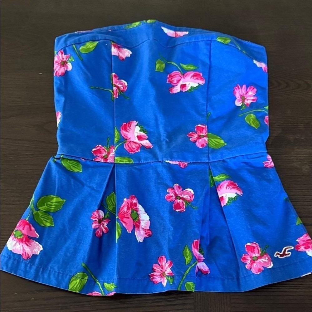 Hollister Royal Blue and Pink floral smocked Peplum Top XS
